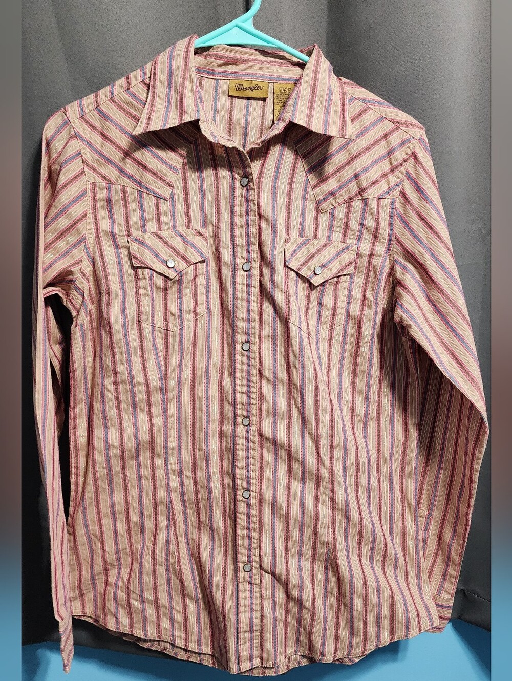 Wrangler Western Shirt Womens Small LW3921M Metallic Pink Striped Pearl Snap